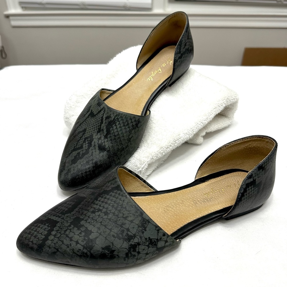 Free People Snakeskin Print D'Orsay Flats Pointed Toe Black and Grey Shoes
